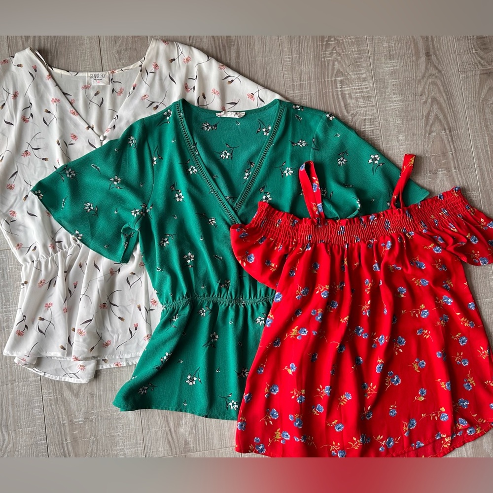 Three women’s floral tops